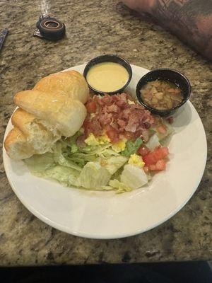 House Salad - dressing is a honey mustard and homemade hot bacon. Let's not forget the honey butter croissant!!