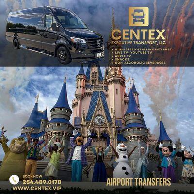 Experience stress-free travel to Walt Disney World! Luxury transport, Wi-Fi, snacks, & more. Serving Austin, Dallas, Waco, Temple. Book now