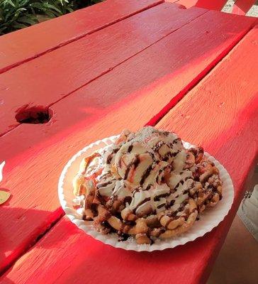 The fully loaded funnel cake.