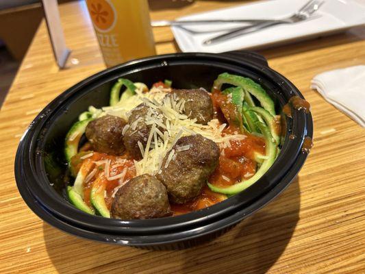 Spaghetti & Meatballs customized with zucchini noodles