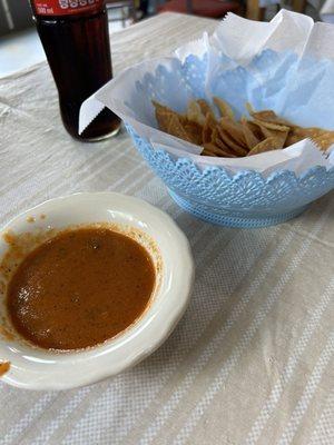 Chips and salsa while you wait for lunch.