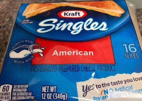 I love the individually wrapped Kraft American Singles. 03/04/23