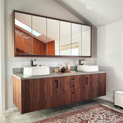 Wood Veneer, Walnut, Bathroom Vanity, Ikea Sektion Cabinets