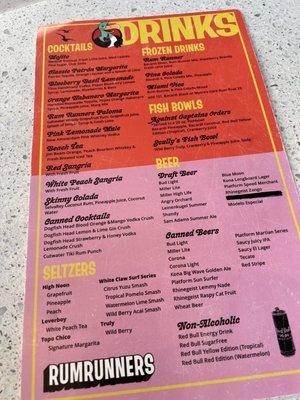 Drink menu