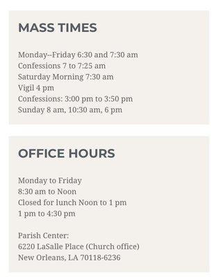 Hours and service times.