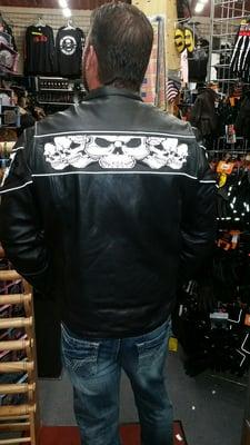 My husband's new leather motorcycle jacket.