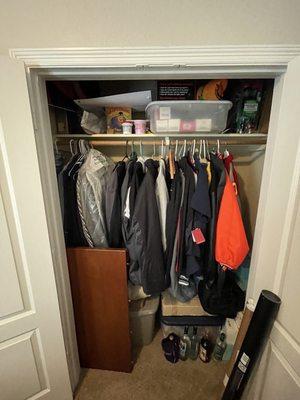 Guest closet before build out. No functionality with this builder grade closet. I want to redo all of my closets now!