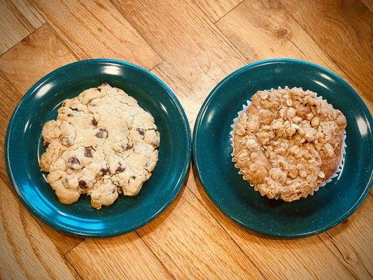 Gluten free chocolate chip cookie and apple muffin.