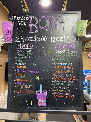 Boba menu @ Kento.