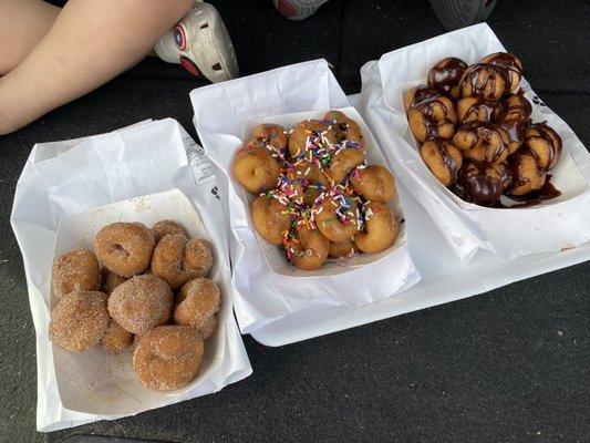 (L to R) cinnamon sugar, blueberry drizzle with sprinkles and chocolate drizzle. All so delicious!