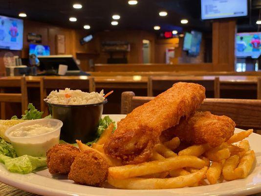 Thursday Fish Fry served with fries, slaw and hush puppies.