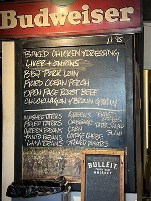 Black board menu- changes daily