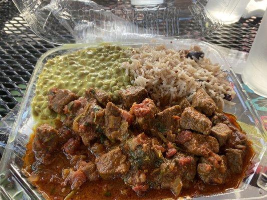 Lentils and coconut rice and beef stew