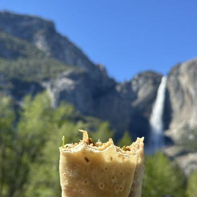 Saved 1/4 of the Machaca breakfast burrito to enjoy with Yosemite Falls view