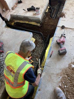 Commercial plumbing expert. Floor sink install for three compartment sink. Watsonville California