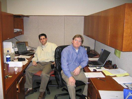 Our Insurance Agency as we started in 2004 (pre Leo Insurance Group)- Mike and I sharing a cubicle and a phone.