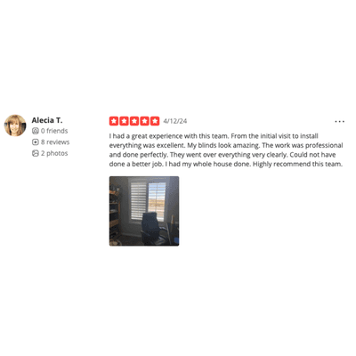 Alecia - Thanks for choosing Budget Blinds and for the kind review. We are so glad that we were able to help with your window coverings!