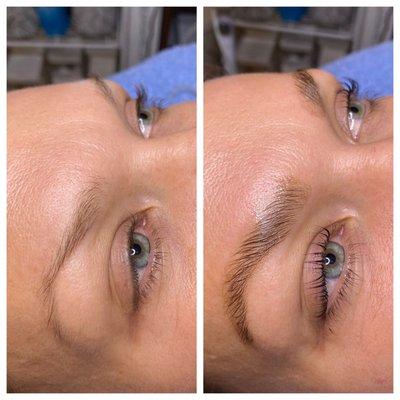 Brow tint/lamination and lash tint and lift