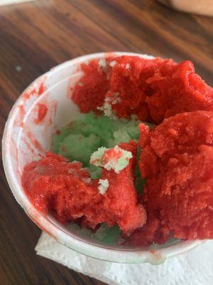 If you ever come here, you have to try this lime tequila ice cream with the strawberry ice cream! It hit the spot! The best I ever had!