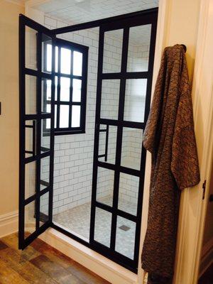 Gridscape Shower Install with operable frosted window panel. 
 (Montclair NJ)