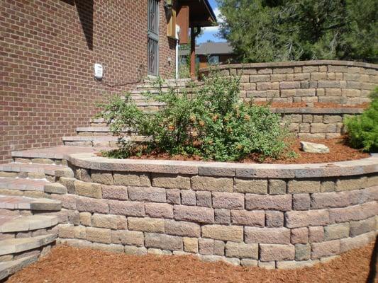 Block retaining walls and paver stairs