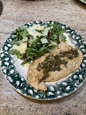 Arugula, radicchio and shaved parmesan salad, chicken piccata