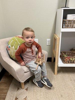 My son patiently waiting in the kids area to see Dr. GRACE