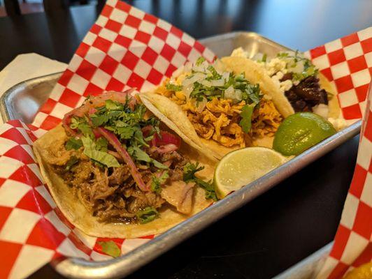 Carnitas, Tinga de Pollo, Chicharrones Tacos