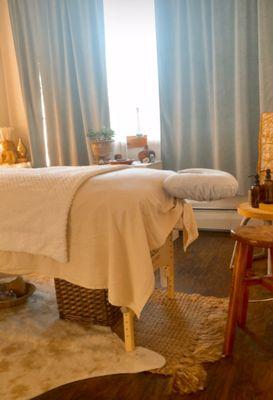 Receive at Centered. Therapeutic massage & bodywork. Sound attuning. Warm tea. Quiet location, upstairs, in the trees.