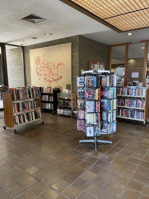 Front area with books, dvds and cds for sale