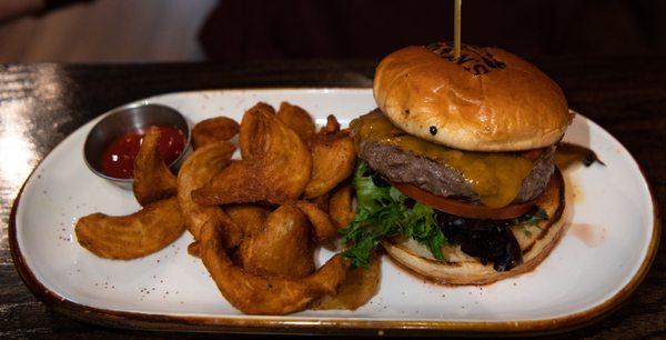 Bison Burger with sidewinder fries