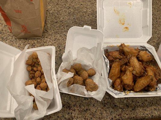 Fried Okra, Fried Mushrooms, cattleman's s gold bone in wings