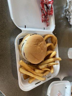 Double burger w o rings and fries