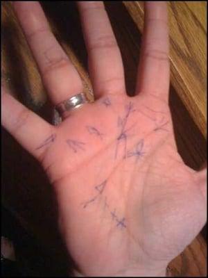 Joe mapped out key points on my hand. :)