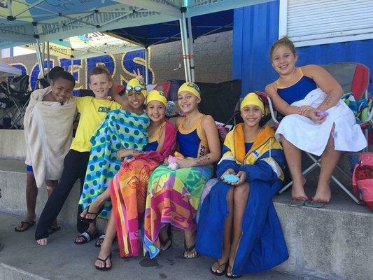 Hanging out and bonding during a swim meet.