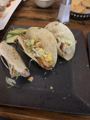 Salmon tacos, with pineapple sauce