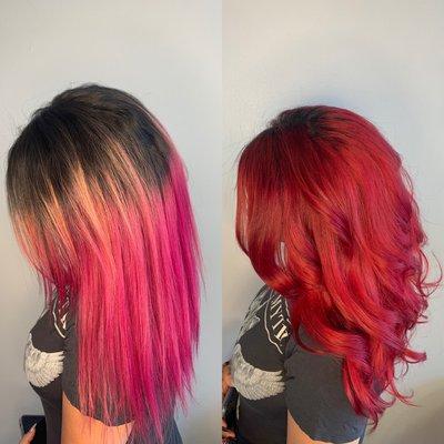 Magenta to Red
HairArtist: Mae Jones
IG: @passionate_hairartist