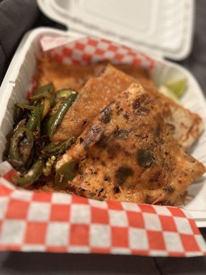 Quesabirria quesadilla (so good)!! And those jalapeños were delicious and hot!!