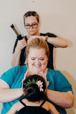 On location doing wedding hair .. total concentration lol