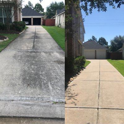 Driveway transformation!  Our pressure washing made this driveway look new. Contact us for a free estimate!  #DrivewayCleaning