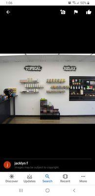 Various products such as CBD gummies, teas, topical salves and rubs. Relaxation products.