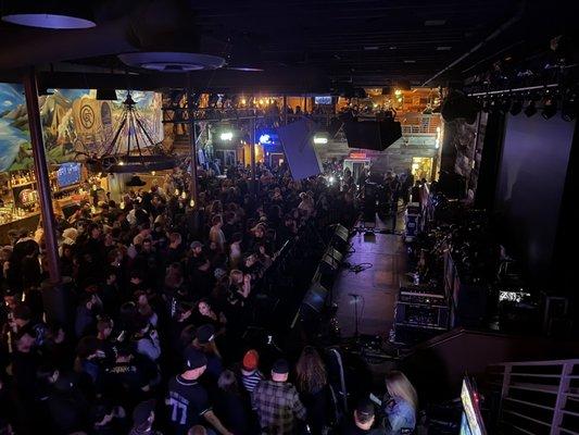 View of the stage from one of the balconies. Just short people things.