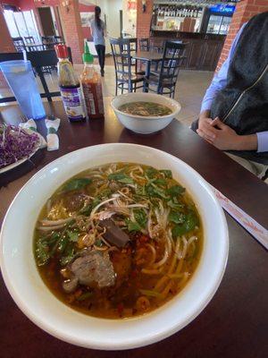 excellent bun bo hue, spicy beef vermicelli soup.