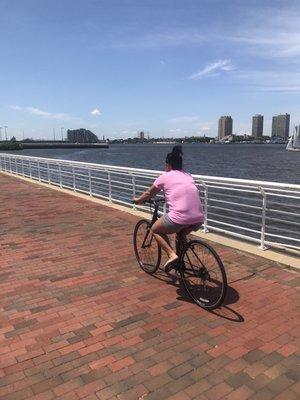 Girlfriend taking the new bike out for his first ride