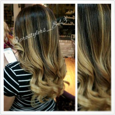 Balayage on dark hair. Beautiful caramel Blonde!