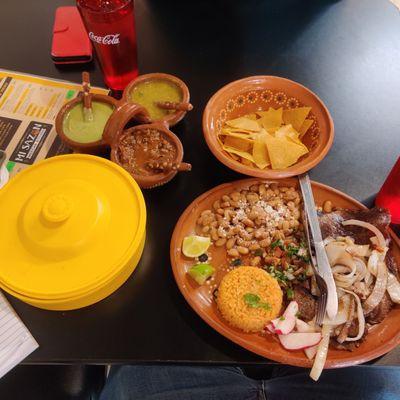 Carne Asada Plate w/tortillas, chips, salsas