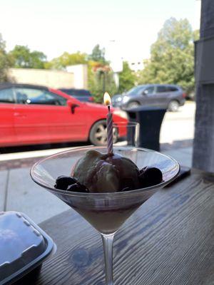 Birthday ice cream with cherries