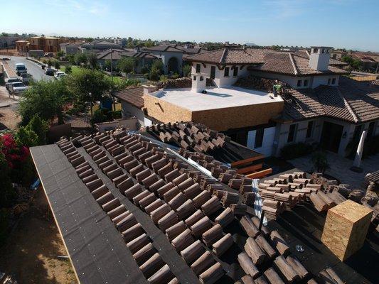 Tile roof underlayment and tile installation.