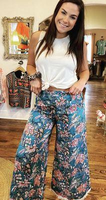 Fun floral draw string pants with a beachy hemline