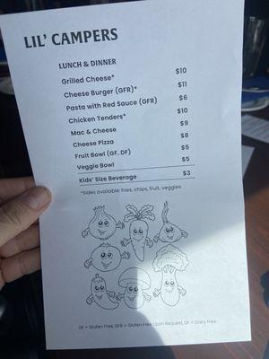 Kids menu